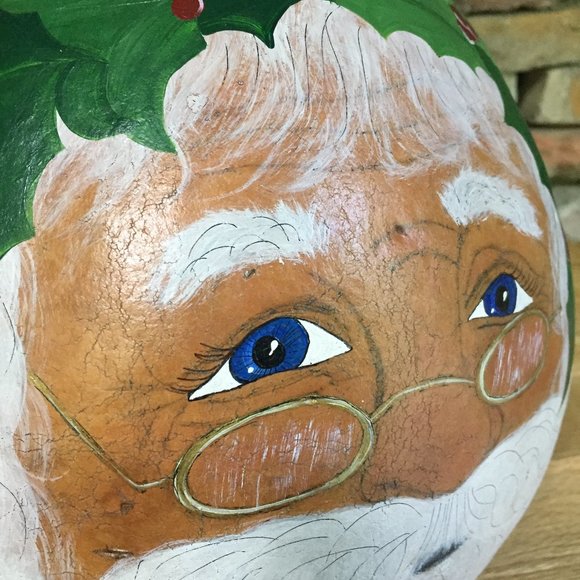 VTG Gourd Hand Painted Santa Holly Artist Signed Hand Crafted Artisan Christmas - Picture 6 of 8